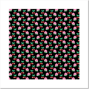 Peach Cherry Black Pattern Posters and Art